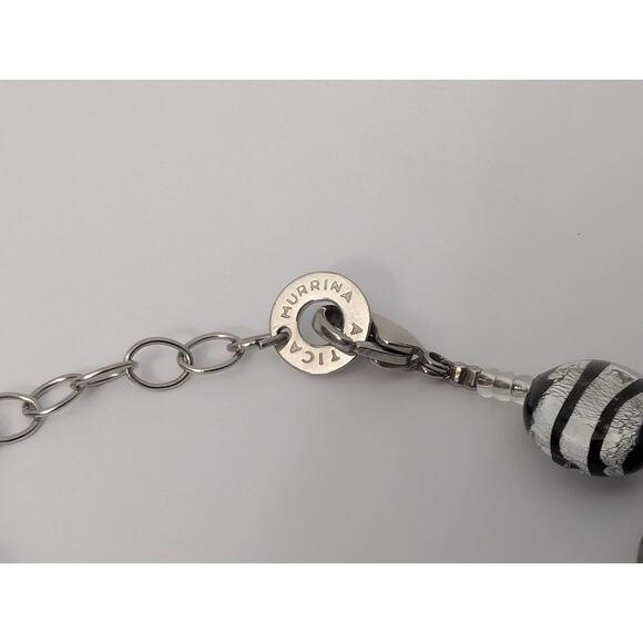 Murrina Amtica Glass Bracelet Black White Silver Zebra Stripe Adjustable Chain - Picture 4 of 6